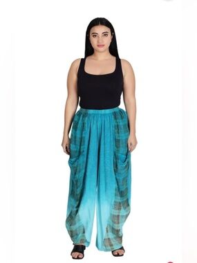 Advance Apparels Teal Blue Ombre Plaid Trousers